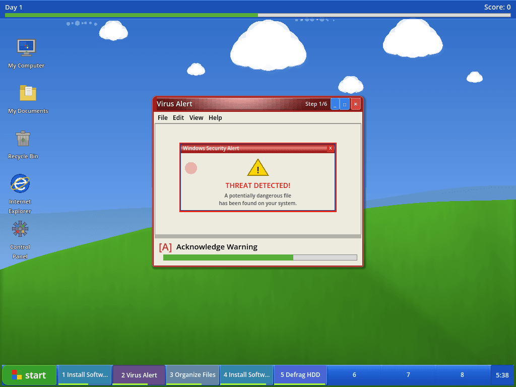 Virenalarm-Aufgabe mit Bedrohungs-Popup